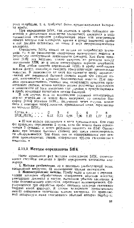 Ниже приводится ряд методов определения БПК, отличающихся способом введения в пробу отмеренного количества кислорода.