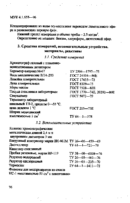 Нижний предел измерения в объеме пробы - 2,5 мг/дм3. Определению не мешают: бензин, хлороформ, диэтиловый эфир.