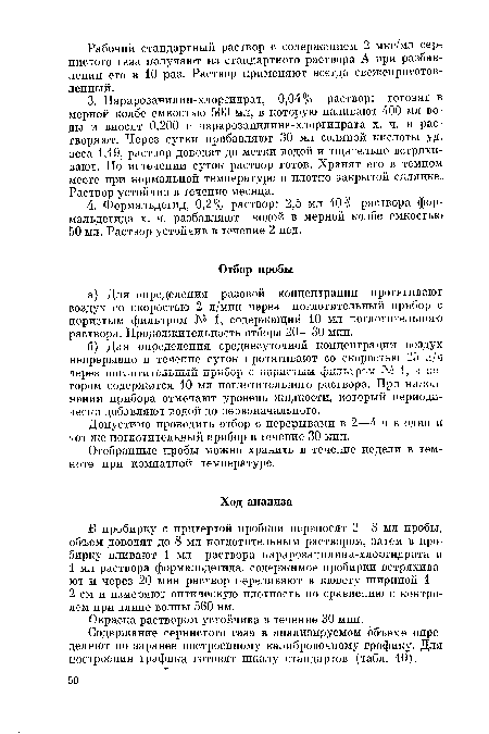 Содержание сернистого газа в анализируемом объеме определяют по заранее построенному калибровочному графику. Для построения графика готовят шкалу стандартов (табл. 10 ).