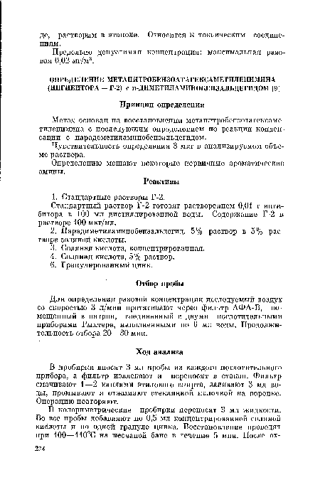 Стандартный раствор Г-2 готовят растворением 0,01 г ингибитора в 100 мл дистиллированной воды. Содержание Г-2 в растворе 100 мкг/мл.