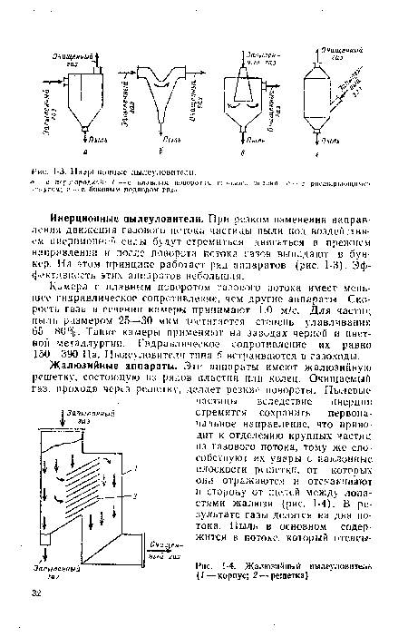 Жалюаийный пылеуловитель (1 — корпус; 2 — решетка)