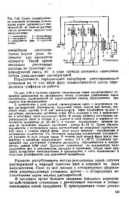 Развитие адсорбционного метода рекуперации паров летучих растворителей в мировой практике идет в основном по двум направлениям. Одно из них связано с аппаратурным оформлением рекуперационных установок, другое — с углеродными поглотителями паров летучих растворителей.