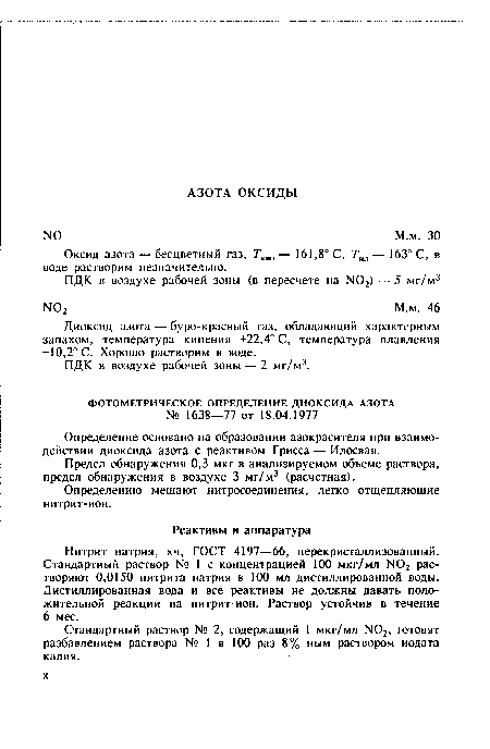 Оксид азота — бесцветный газ, ТКШ1 — 161,8° С, Тил — 163° С, в воде растворим незначительно.