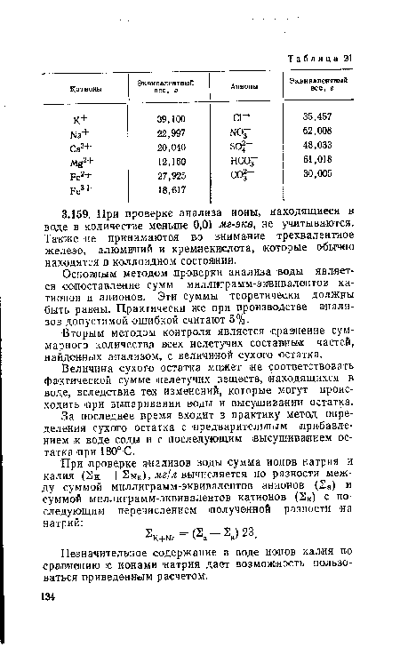 Величина сухого остатка может ¡не соответствовать фактической сумме ¡нелетучих веществ, ¡находящихся в воде, вследствие тех изменений, которые могут происходить ири выпаривании воды и высушивании остатка.