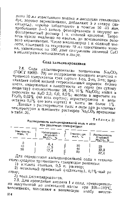 Данные о растворимости соды в воде при различных температурах и плотности растворов Na2C03 приведены в табл. 31.