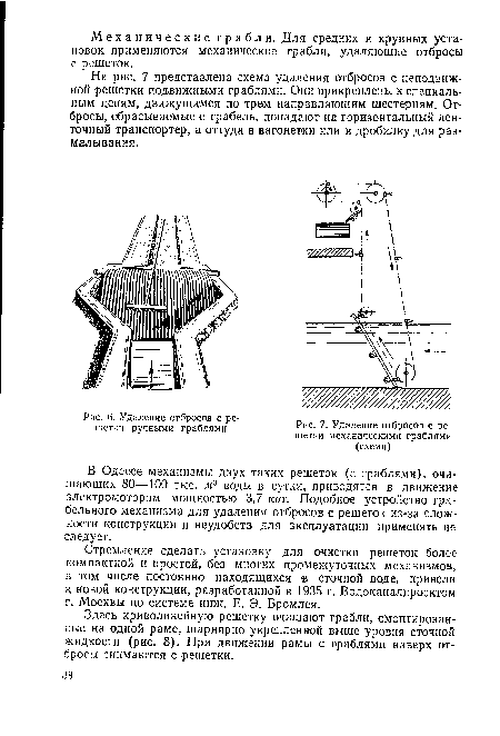 Удаление отбросов с решетки механическими граблями (схема)