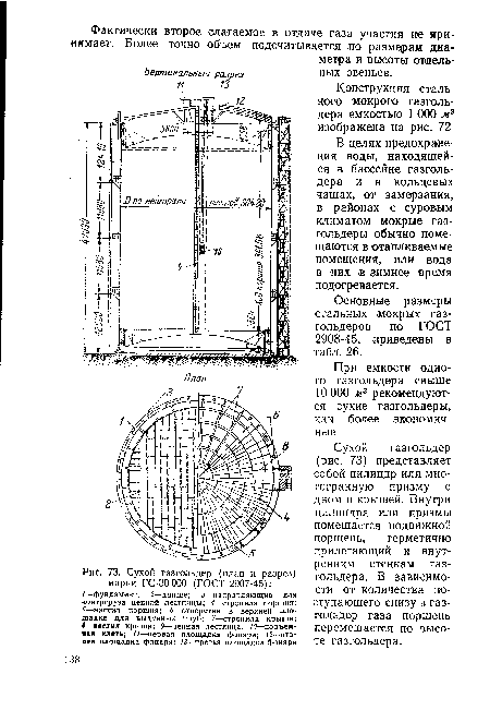 Сухой газгольдер (план и разрез) марки ГС-30 000 (ГОСТ 2907-45)