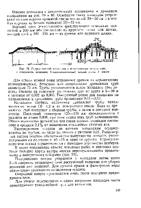 Разрез иловой площадки с естественным основанием