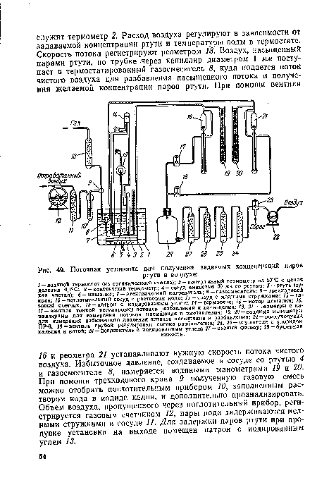 Поточная установка для получения заданных концентраций паров