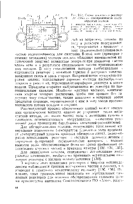 Рассмотренный процесс обеспечивает полный выжиг токсичных органических веществ, однако не устраняет таких недостатков метода, как вынос частиц золы с дымовыми газами и сложность огнетехнического оборудования, вызванную установкой двух громоздких барабанных питателей-распылителей.