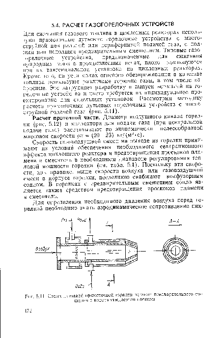 Схема дутьевой прямоточной горелки полного предварительного смешения с водоохлаждаемым носиком