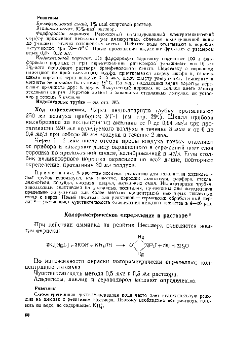 Свежеперегнанная дистиллированная вода ч»сто дает положительную реакцию на аммиак с реактивом Несслера. Поэтому необходимо все растворы готовить на воде, не содержащей ЫН .