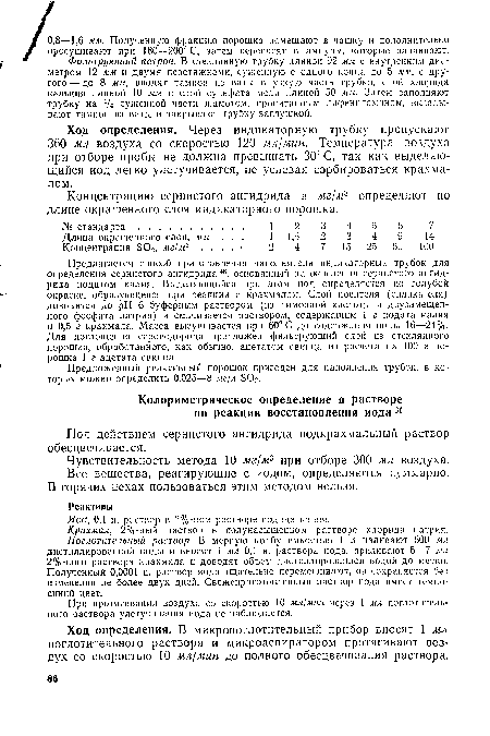 Чувствительность метода 10 мг/м3 при отборе 300 мл воздуха.