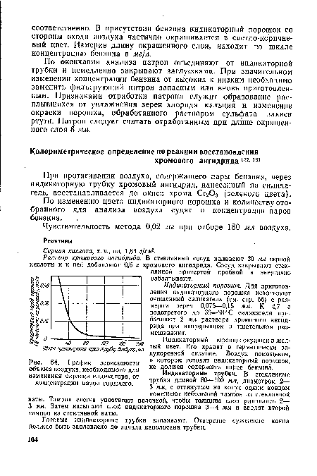 Индикаторный порошок. Для приготовления индикаторного порошка используют очищенный силикагель (см. стр. 66) с размером зерен 0,075—0,15 мм. К 4,7 г подогретого до 36—38° С силикагеля прибавляют 2 мл раствора хромового ангидрида при непрерывном и тщательном размешивании.