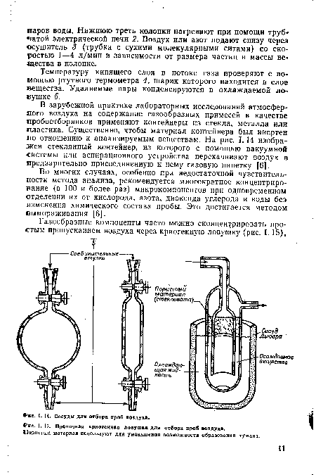 Проточная криогенная ловушка для отбора проб воздуха.