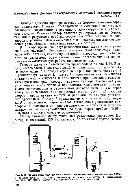 Газовая схема универсального фотоколориметрического газоанализатора ФЛ5501