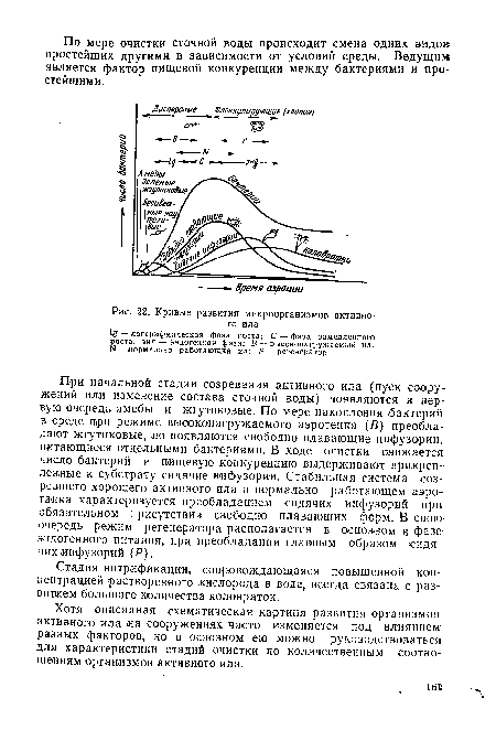 Кривые развития микроорганизмов активного ила