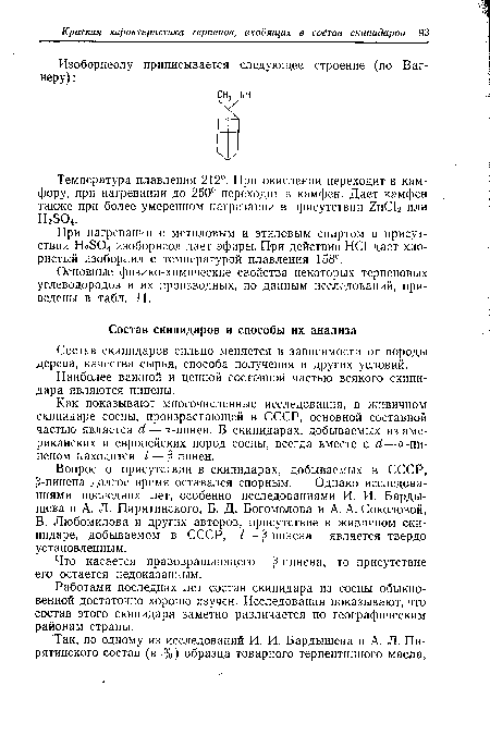 Состав скипидаров сильно меняется в зависимости от породы дерева, качества сырья, способа получения и других условий.