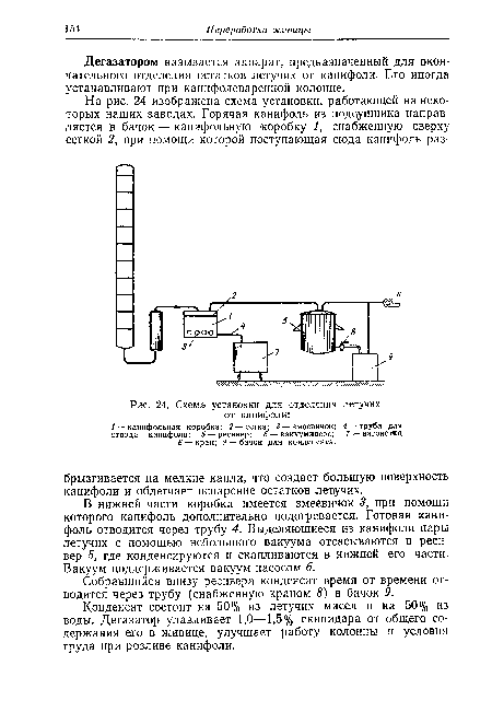 Схема установки для отделения летучих от канифоли