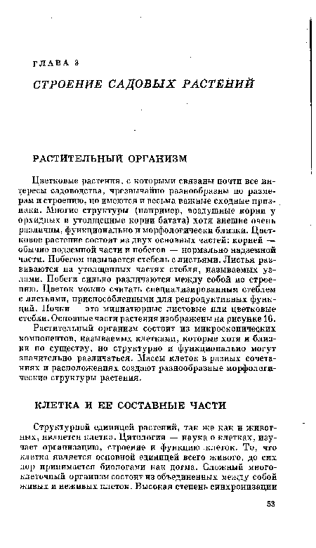 Растительный организм состоит из микроскопических компонентов, называемых клетками, которые хотя и близки по существу, но структурно и функционально могут значительно различаться. Массы клеток в разных сочетаниях и расположениях создают разнообразные морфологические структуры растения.