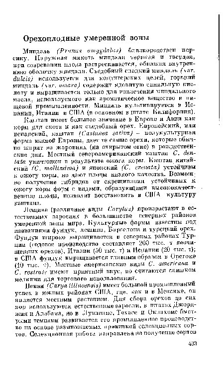 Лещина (различные виды Corylus) произрастают в естественных зарослях в большинстве северных районов умеренной зоны мира. Культурные формы известны под названиями фундук, лещина, Барселона и турецкий орех. Фундук широко выращивается в северных районах Турции (годовое производство составляет 200 тыс. т неочищенных орехов), Италии (50 тыс. т) и Испании (20 тыс. т); в США фундук выращивается главным образом в Орегоне (10 тыс. т). Местные американские виды С. americana и С. rostrate имеют приятный вкус, но считаются слишком мелкими для торгового использования.