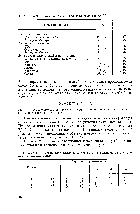 В табл. 2.7 принята следующая классификация районов нашей страны в зависимости от климатических условий.