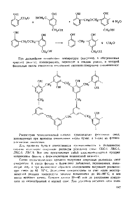 Рассмотрим технологический процесс производства фенольных смол, используемых при пропитке специальных видов бумаг, а также их физикохимические показатели.