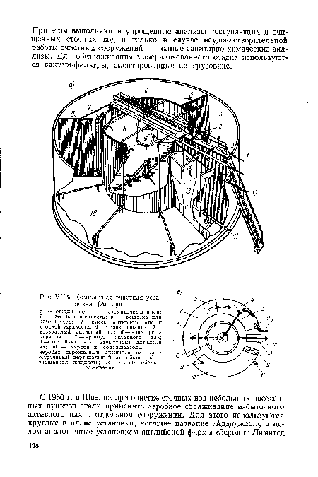 Компактная очистная установка (Англия) а —  общий вид; б — схематичный план;