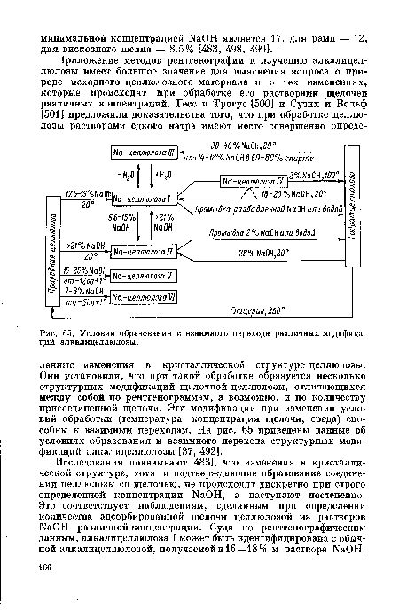 Условия образования и взаимного перехода различных модификаций алкалицеллюлозы.