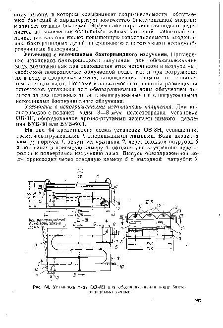 Установка типа ОВ-ЗН для обеззараживания воды бактерицидным« лучами