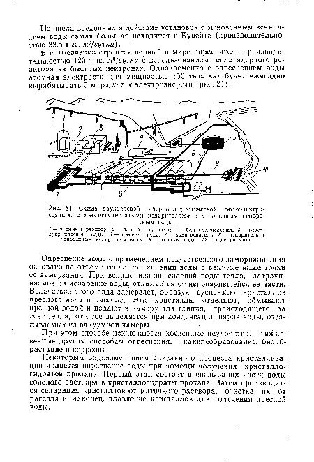 Схема двухцелевой ядерно-энергетической водоэлектро-ст.анции с многоступенчатыми испарителями с мгновенным испарением воды