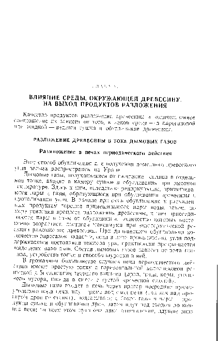 Качество продуктов разложения древесины и количественное соотношение их зависит от того, в какой среде — в парогазовой или жидкой — ведется сушка и обугливание древесины.