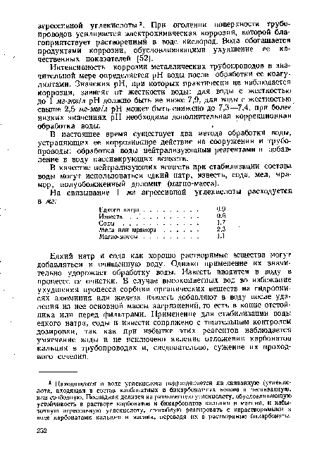 В настоящее время существует два метода обработки воды, устраняющих ее коррозионное действие на сооружения и трубопроводы: обработка воды нейтрализующими реагентами и добавление в воду пассивирующих веществ.