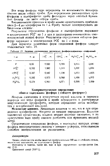 Фотометр и кюветы, такие же, как и при определении ортофосфатов (см. стр. 211).