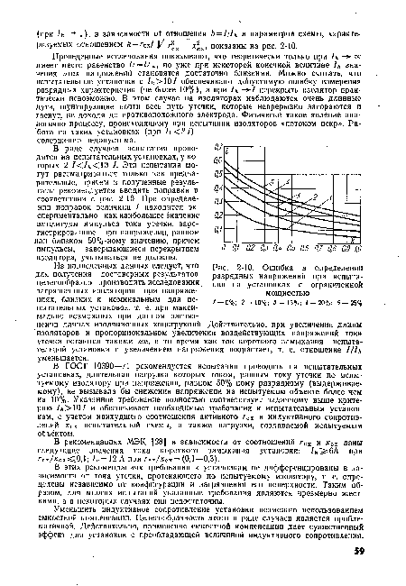 Ошибка в определении разрядных напряжений при испытании на установках с ограниченной мощностью 1-5%; 2-10%; 3-15%; 4-20%; 5-25%