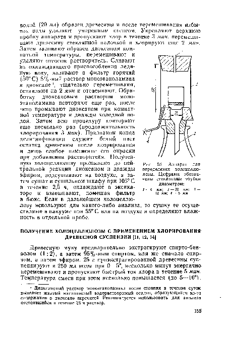 Аппарат для определения холоцеллю-лозы. Цифрами обозначены стеклянные трубки диаметром