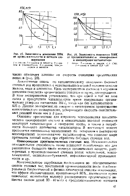 Зависимость изменения ХПК от продолжительности озонирования и концентрации катализатора