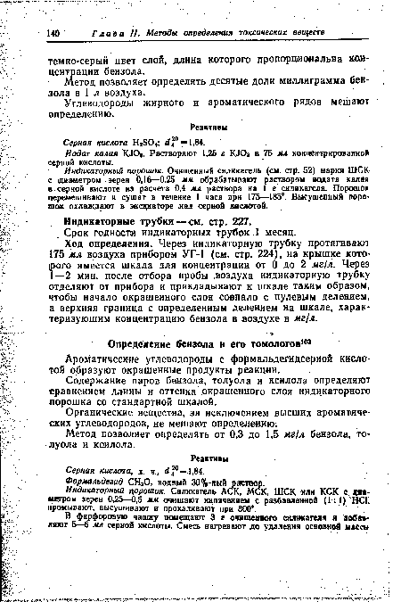 Метод позволяет определять от 0,3 до 1,5 мг/л бензола, толуола и ксилола.