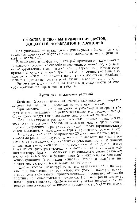 Частицы дуста крупнее примерно 30 микронов плохо удерживаются на растениях, сдуваются ветром, смываются дождями и росами и скапливаются в углубленных участках листа. В каплях дождя или росы, попадающих в места скопления дуста, могут создаваться чрезмерно высокие концентрации ядохимиката в водном растворе. При употреблении ядохимикатов с узким разрывом между эффективными и фитоцидными (повреждающими растения) концентрациями (соединения мышьяка, фтора и подобные им) в этих местах могут происходить ожоги листа.