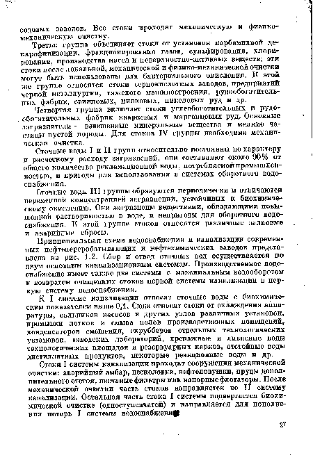 Сточные воды III группы образуются периодически и отличаются переменной концентрацией загрязнений, устойчивых к биохимическому окислению. Они загрязнены веществами, обладающими повышенной растворимостью в воде, и непригоды для оборотного водоснабжения. К этой группе стоков относятся различные залповые и аварийные сбросы.