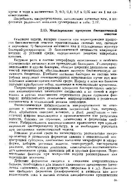 Направленное регулирование процессов бактериального окисления индивидуальных химических соединений и их смесей в аэро-тенках и других окислителях определяется двумя группами факторов: избирательным отношением микроорганизмов к различным соединениям и технологией режима окисления.