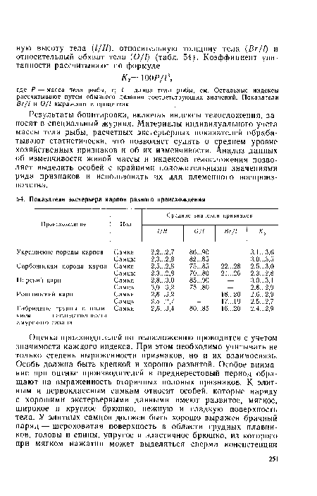 Результаты бонитировки, включая индексы телосложения, заносят в специальный журнал. Материалы индивидуального учета массы тела рыбы, расчетных экстерьерных показателей обрабатывают статистически, что позволяет судить о среднем уровне хозяйственных признаков и об их изменчивости. Анализ данных об изменчивости живой массы и индексов телосложения позволяет выделить особей с крайними положительными значениями ряда признаков и использовать их для племенного воспроизводства.