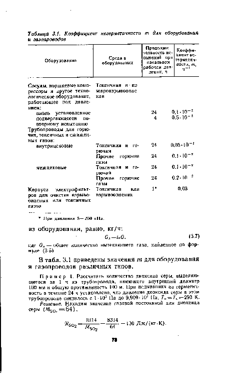 В табл. 3.1 приведены значения пг для оборудования и газопроводов различных типов.