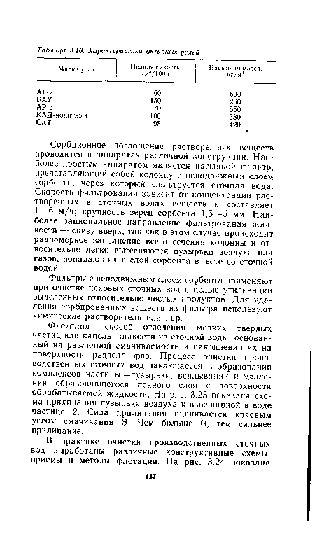 Фильтры с неподвижным слоем сорбента применяют при очистке цеховых сточных вод с целью утилизации выделенных относительно чистых продуктов. Для удаления сорбированных веществ из фильтра используют химические растворители или пар.