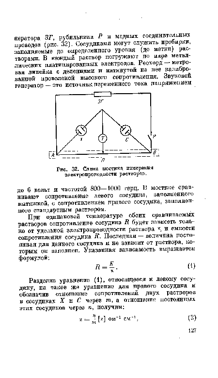 Схема мостика измерения электропроводности растворов.