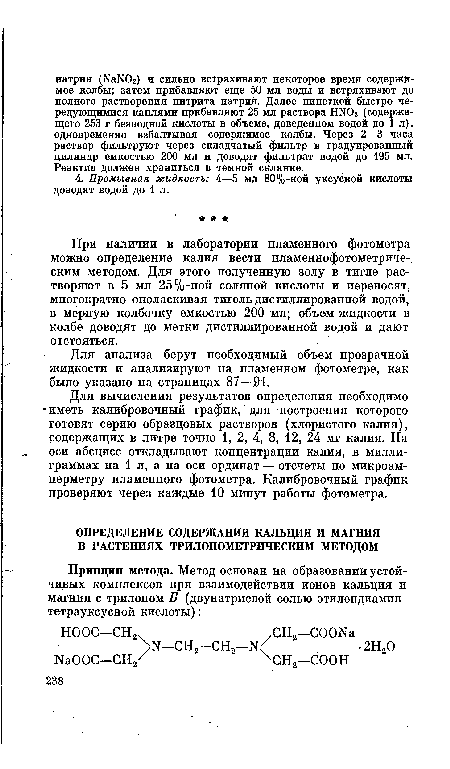 Для анализа берут необходимый объем прозрачной жидкости и анализируют на пламенном фотометре, как было указано на страницах 87—91.