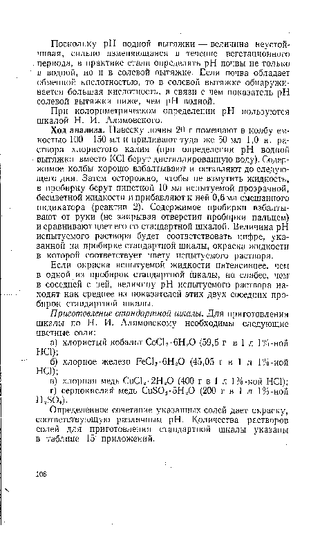 При колориметрическом определении pH пользуются шкалой Н. И. Алямовского.