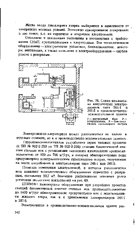 Схема компоновки непроточных электролизеров типа ЭН-1 и ЭН-5 в производственновспомогательном здании