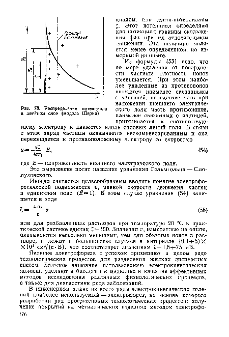 Распределение потенциала в двойном слое (модель Шерна)