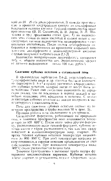 Печь для сжигания кубовых остатков состоит из топочного пространства и трубы высотой 30 м (рис. 2).
